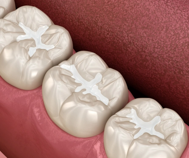 Dental sealants applied to molars for cavity prevention